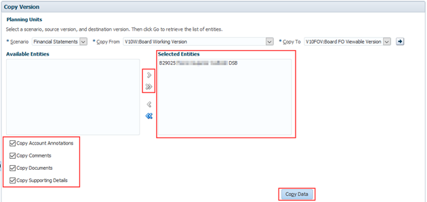 Selected school board and click move or move all button to the selected entities box, click on copy data